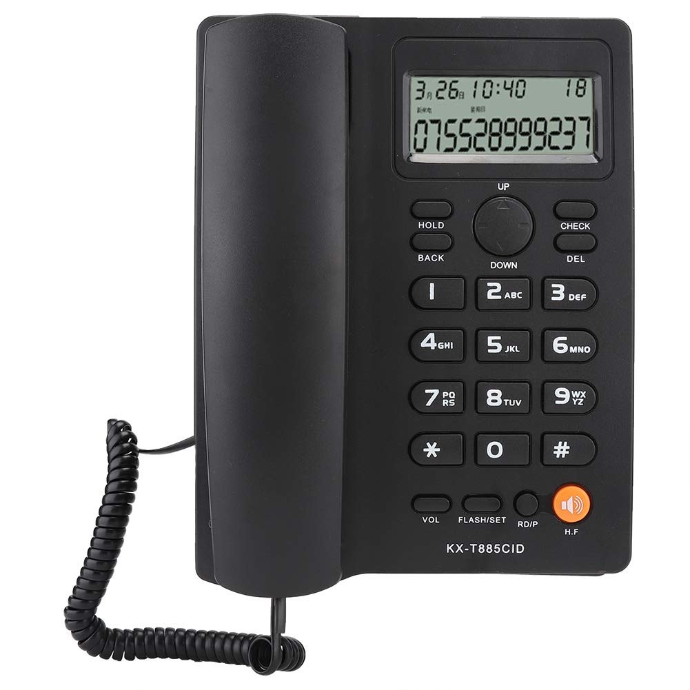 Corded Telephone, KX-T885 English Corded Landline Phone with Hands‑free Calling and Caller ID for Home and Office, Corded Phone(Black)