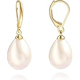 Handpicked White Pearl Earrings 18k Gold Plated Leverback Dangle Stud Pearl Earrings Jewelry for Women