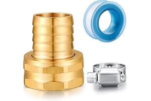 YELUN Solid Brass Garden Hose Repair kit Connector with Clamps 3/4" Barb x 3/4" Female,Fit for Garden Hose Fitting,Male and Female Hose Fittings