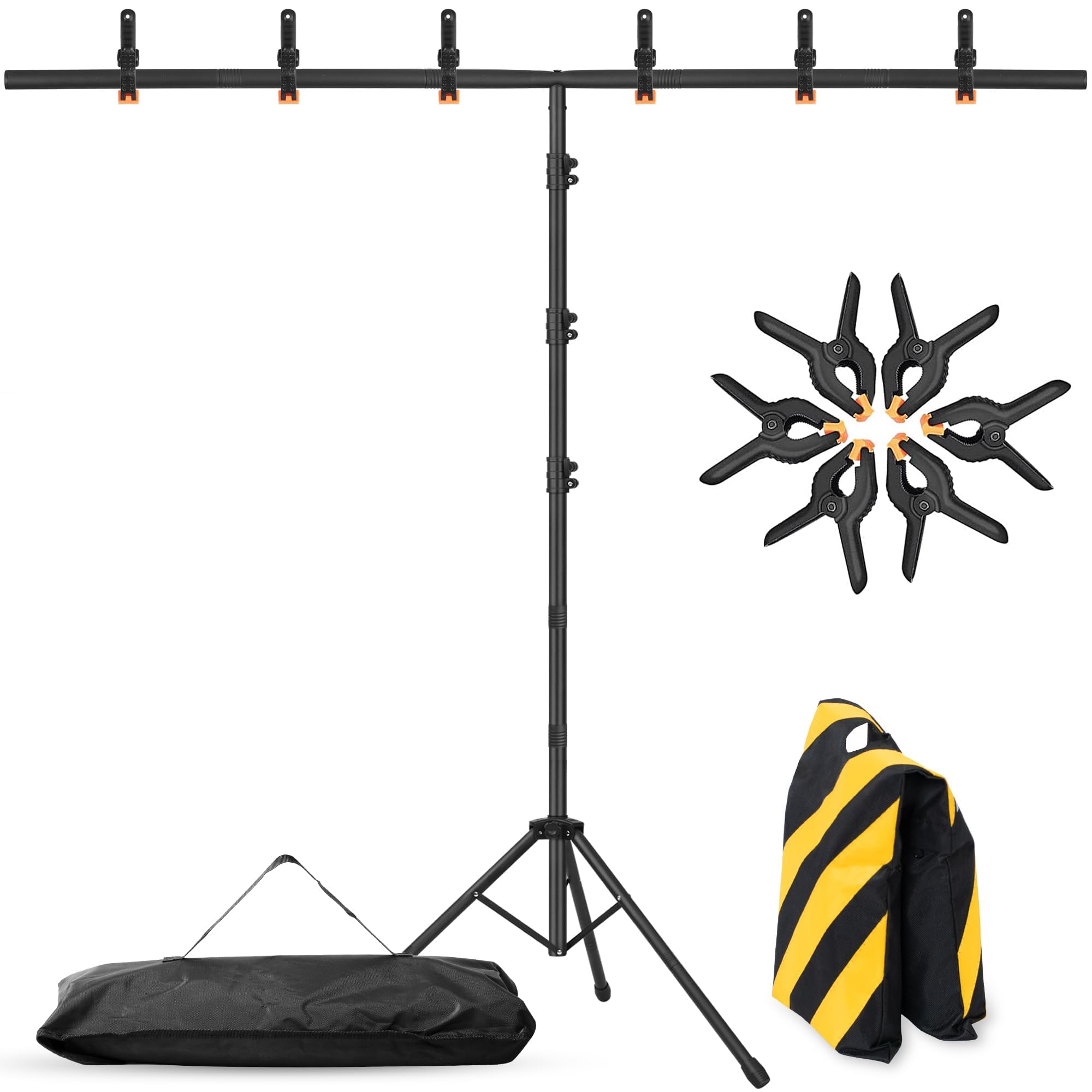 Photo 1 of Coliflor T-Shape Portable Backdrop Stand – 8x5.2ft Adjustable Photo Background Stand Kit, Sturdy Small Back Drop Holder with 6 Spring Clamps, Sandbag, Carry Bag for Party, Photography and Video Studio