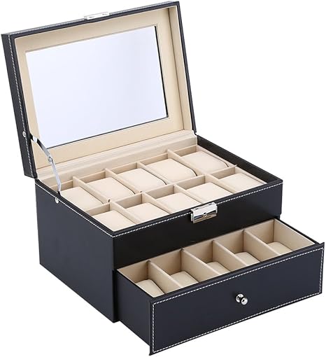 Amazon Co Jp Tmtop 腕時計収納ケース コレクションケース 本用 Puレザー 鍵付き 引き出し ２段収納 腕時計ボックス 時計収納ボックス 時計 ジュエリーボックス ウォッチボックス ウォッチ 収納 小物ケース Diy 工具 ガーデン