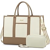 LOVEVOOK Laptop Tote Bags for Women Canvas Work Bag 15.6 inch Large Professional Teacher Purse Lightweight Computer Bag Briefcase Business Office, Beige-nude