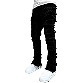 Patotreey Boy's Stacked Jeans Slim Fit Ripped Skinny Stretch Hip Hop Streetwear Denim Pants
