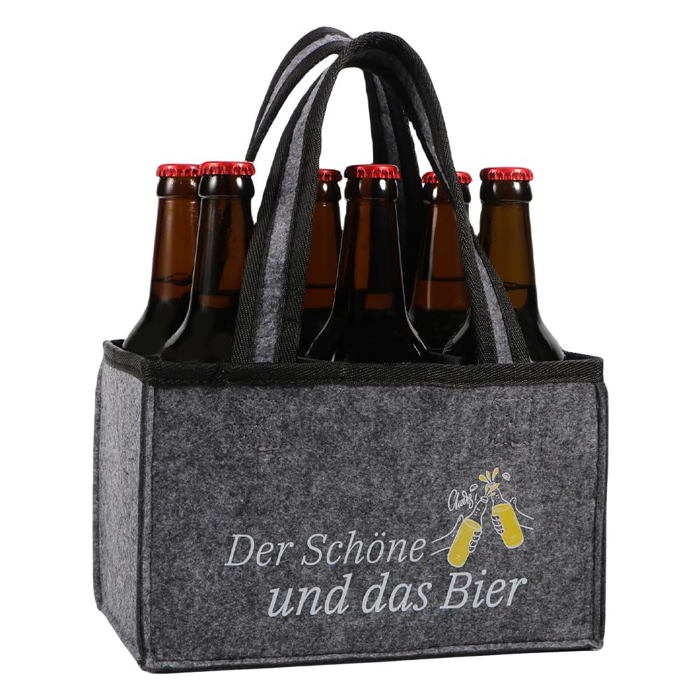 YRsorn Männerhandtasche Bier - Flaschentasche 6 Flaschen, Bier Geschenke für Männer, Der Schöne und Das Bier Personalisierte Geschenke für Herren, Vater, Sohn, Freund, Grau