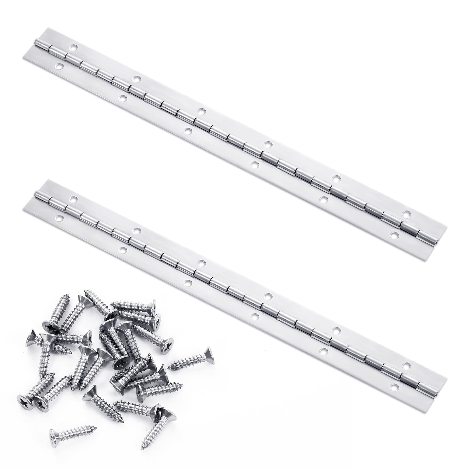 SAVITA 12 Inch Continuous & Piano Hinges, 2Pcs Stainless Steel Continuous Hinge with Holes, Heavy Duty Polished Stainless Piano Hinges for Boats Cabinets Storage Box, Screw Included (Silver, 300mm)