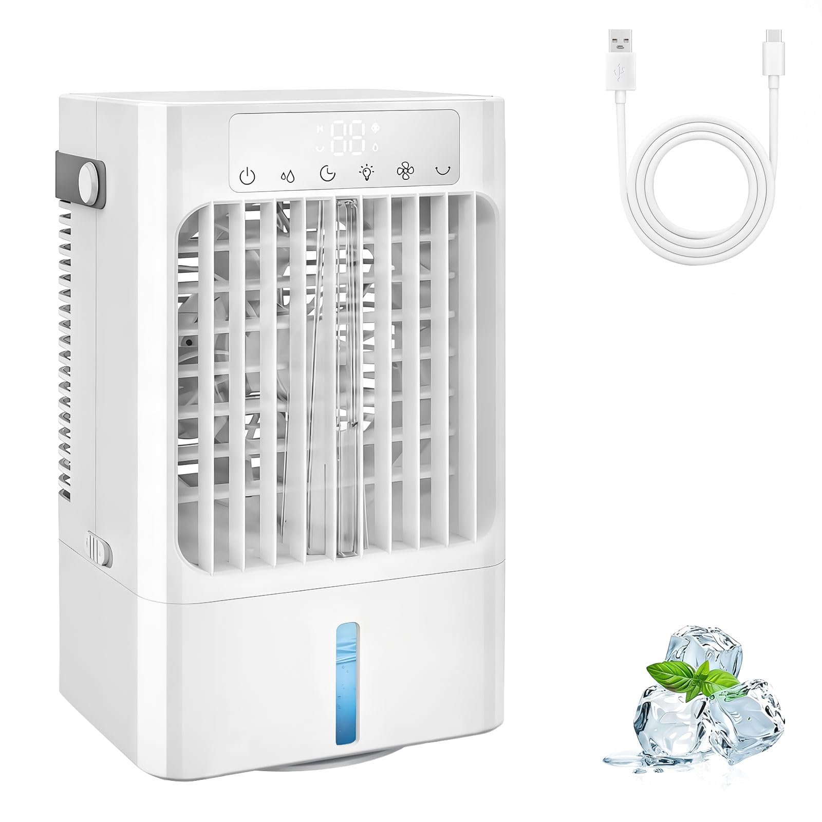 Photo 1 of Portable Air Conditioner Fan, Mini Evaporative Air Cooling Fan with 3 Speeds & 1-8H Timer, Air Cooler Fan with 7 Colors LED Light and 3 Spray Modes,Portatil for Bedroom Officeand coffee Desk-900ml