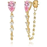 GNIRTSI 14K Gold Plated Dangle Earrings for Women, Hypoallergenic Long Chain Drop Earrings, Dainty CZ Teardrop Earrings, Trendy Elegant Wedding Jewelry Gifts for Women