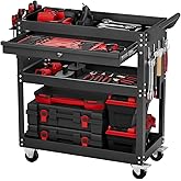 VEVOR 4-Tier Tool Cart with Wheels, 350 lbs Load Capacity, Rolling Work Cart with Drawer &amp; Pegboard, Mechanic Tool Storage Organizer with Locking System for Garage, Warehouse and Repair Shop, Black