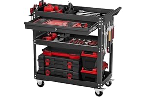 VEVOR 4-Tier Tool Cart with Wheels, 350 lbs Load Capacity, Rolling Work Cart with Drawer & Pegboard, Mechanic Tool Storage Or