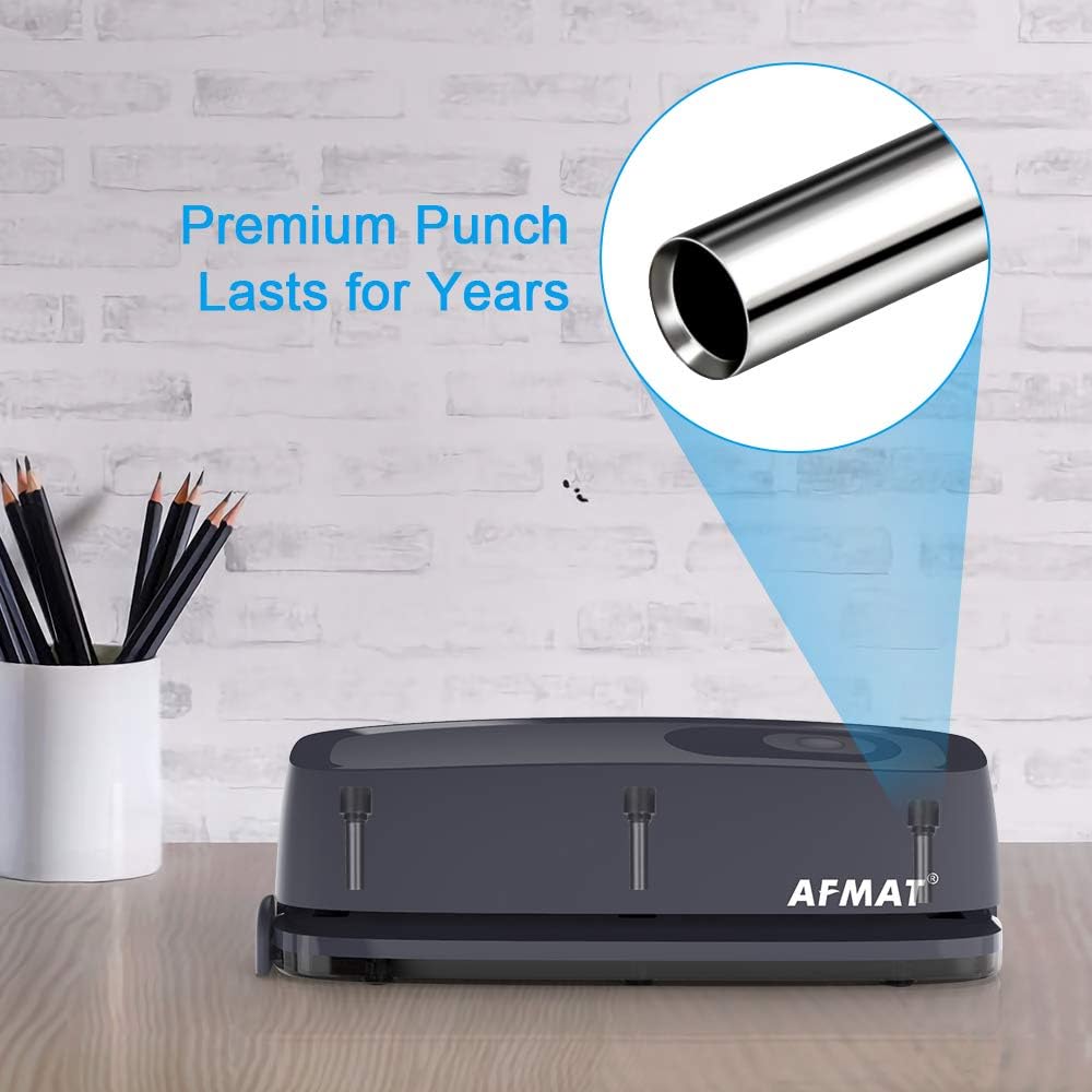 3 Hole Puncher for Paper, AFMAT Electric Hole Punch 3 Ring, 20-Sheet Paper Punch, AC or Battery Operated 3 Hole Puncher, Effortless Punching, Long Lasting Paper Punch for Office School Studio, Gray: Home Improvement
