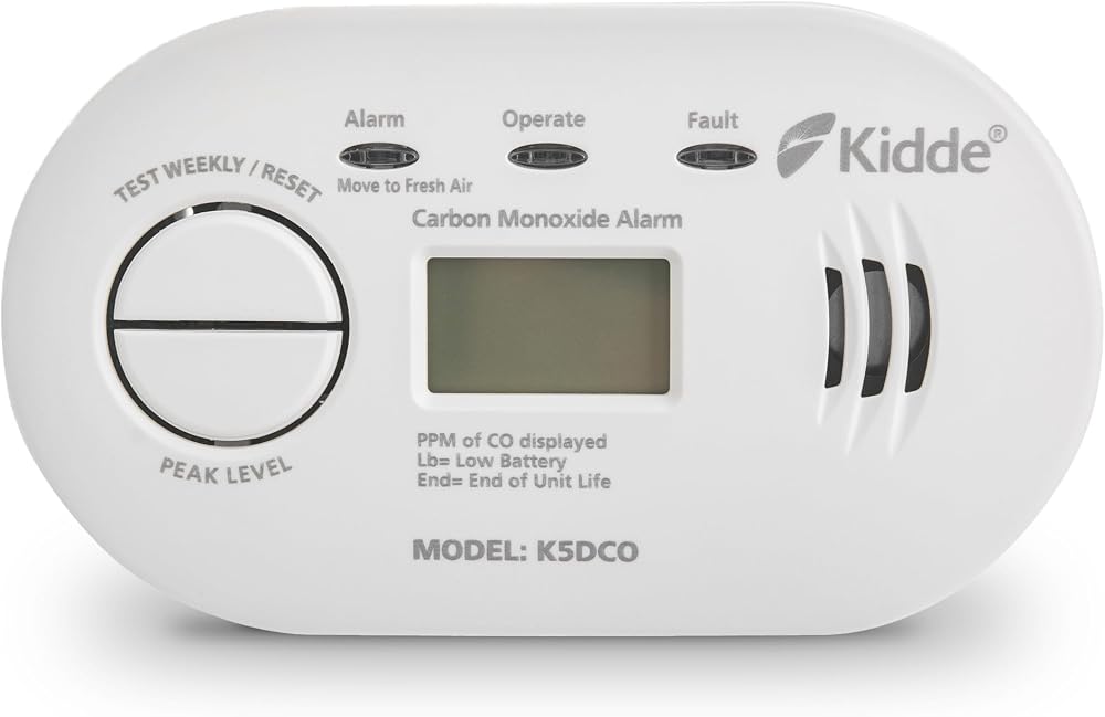 Kidde 5DCO Digital Carbon Monoxide Alarm with AA Batteries 10 Year Sensor Life