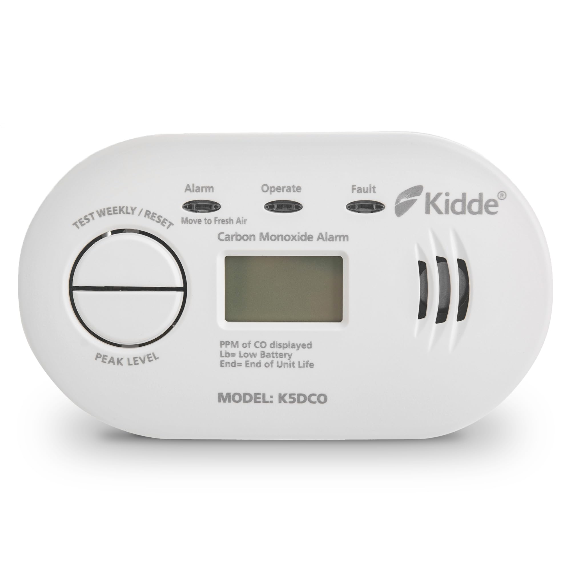 Kidde 5DCO Digital Carbon Monoxide Alarm and Detector with AA Batteries - 10 Year Sensor Life Digital Display CO Alarm - 7 Year Warranty
