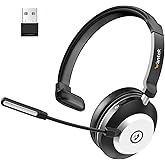 Wantek Bluetooth Headset with USB Dongle for Computer, Single-Ear Wireless Headset with Noise Cancelling Microphone for Office & Truckers, Bluetooth V5.3 with Mute Button for Work