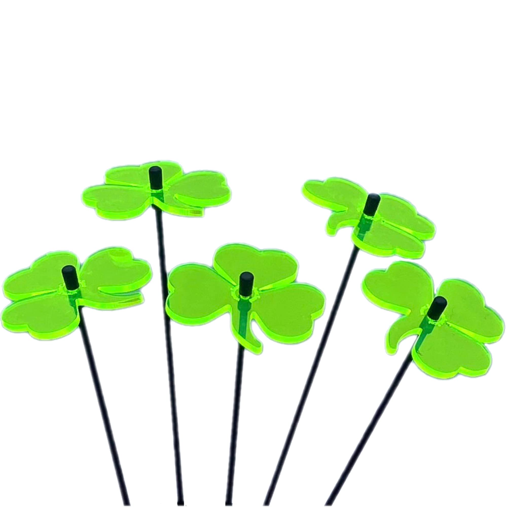 Glowing Shamrocks SunCatcher Garden Decor Ornaments Set of 5 Decorative Garden Stakes 25cm/10 inches high Outdoor Yard Gardeners Gift, Colour:fluorescent Green