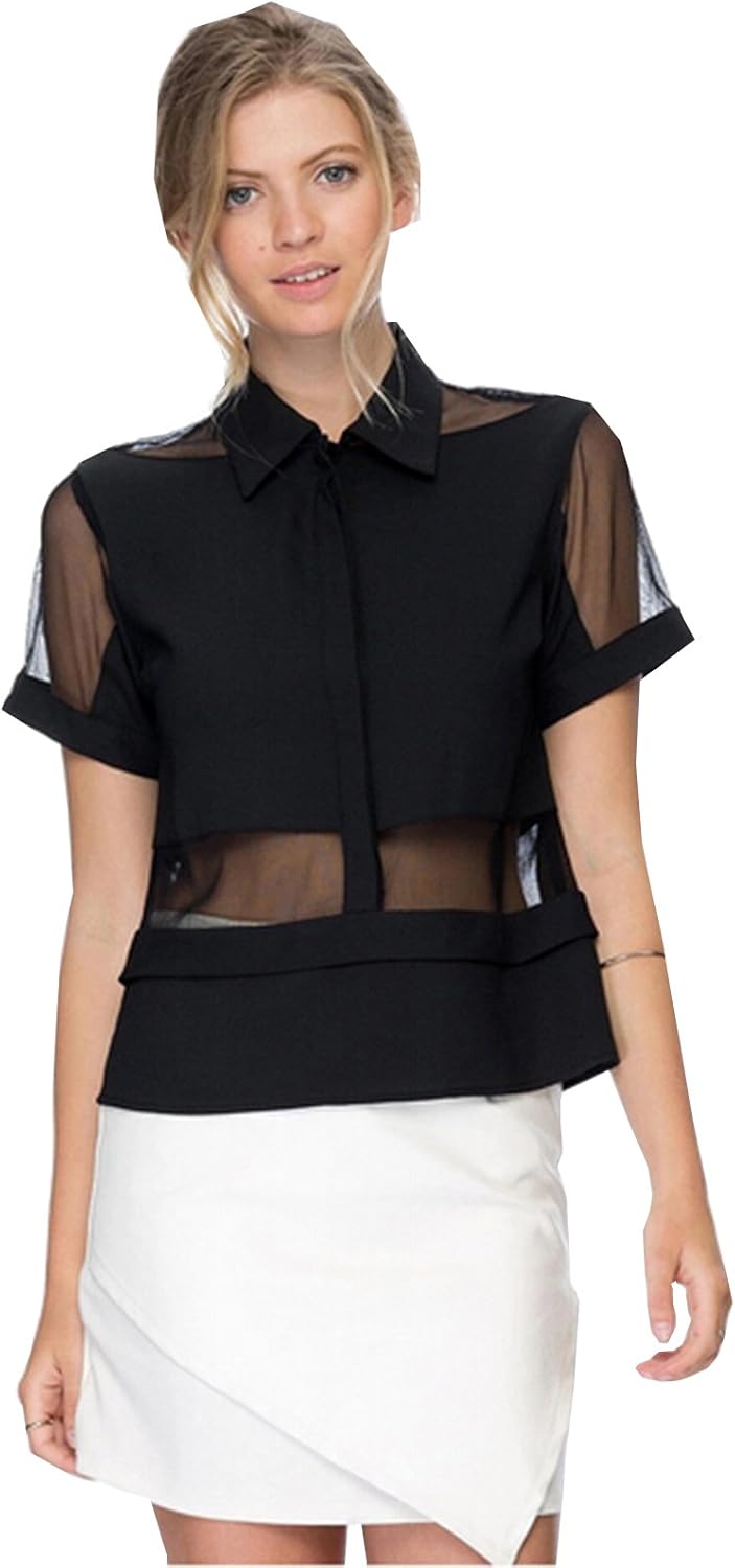 black chiffon blouse short sleeve