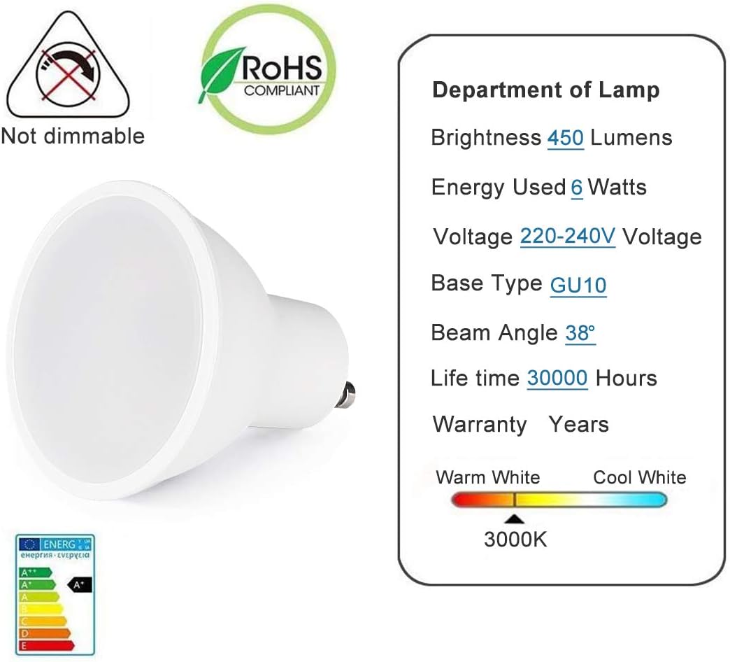 Vicloon GU10 LED Light Bulbs, 5 pcs 6W GU10 LED Bulb, 40W Incandescent Bulb Equivalent, 50W Halogen Bulb Equivalent - Image 4