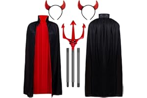 LZAOA Halloween Devil Costume Set Vampire Cape Reversible CloakHorns Headband Red Shiny Halloween Headband