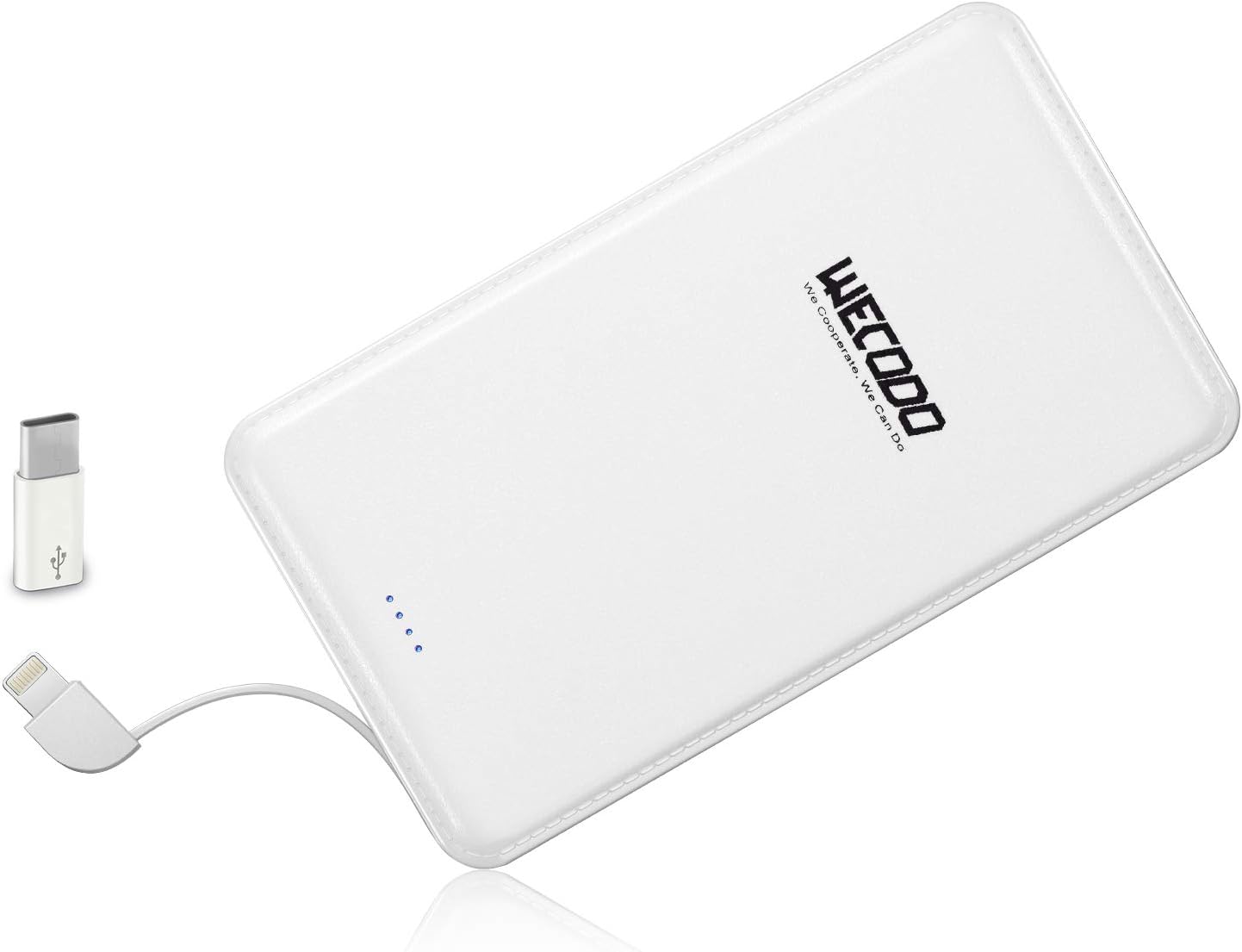 WECODO Slim Portable Charger 5000mAh Power Bank Battery Charger with Built-in Cable Compatible with iPhone, iPad, Samsung and More