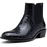 Jousen Chelsea Boots Men Slip on Faux Crocodile Textured Leather Western Cowboy Boots for Men Retro Fashion Mens Boot