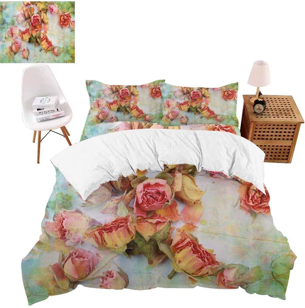 vroselv-home Christmas Bedding 4 Piece Duvet Cover, Dried Petals Nostalgia Bedding Set Cute Quilt Cover for Girls/Boys Gift - Queen Size/NO Comforter