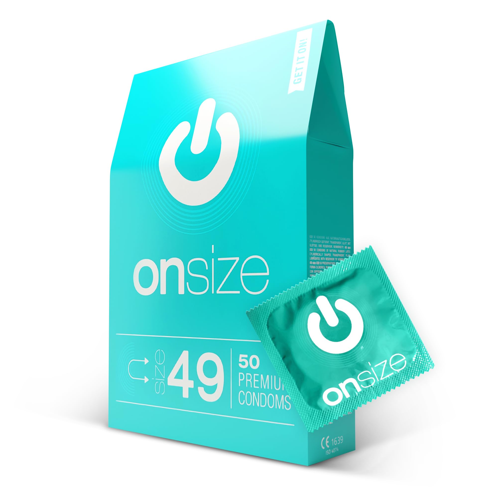 ON ONsize Premium Condoms - 50 Pack, 49mm, 0.07mm Thick, Sustainable & Vegan, Men's Condoms