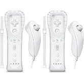 Burcica Controller for Wii Remote and Nunchuck, Wireless Controllers Compatible with Wii/Wii U with Silicone Case and Wrist Strap (White)