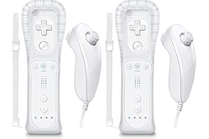 Burcica Controller for Wii Remote and Nunchuck, Wireless Controllers Compatible with Wii/Wii U with Silicone Case and Wrist Strap (White)