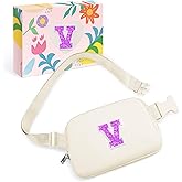 COSHAYSOO Initial Letter Fanny Pack for Girls Personalized Christmas Birthday Gifts for 6 7 8 9 10 11 12 Year Old Teen Girl, Girly Fashion Crossbody Purse Belt Bag Preteen Tween Trendy Stuff Ivory V