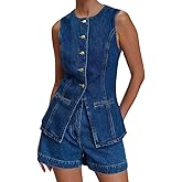 ELFLEGEND Women's Summer 2 Piece Denim Set Sleeveless Button Down Jean Vest Top and High Waist Shorts Set Jean Outfit Suits