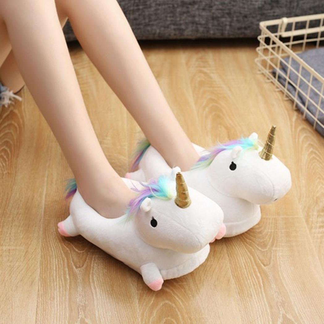 Unicorn Slipper Winter Warm Soft Plush Shoes for Home Indoor/Outdoor (White)