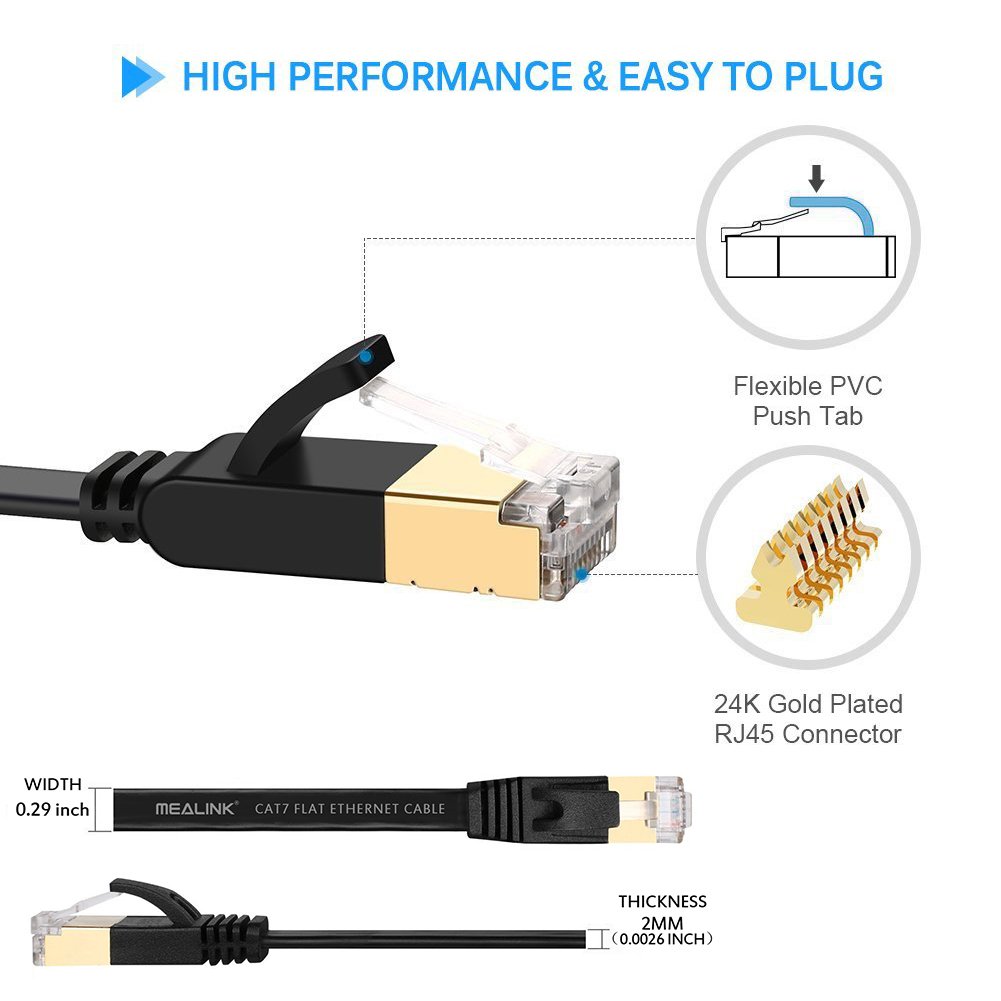 Amazon.com: MEALINK Cat 7 Ethernet Cable 100 ft-Fastest Shield (FTP) Lan Cable with Gold Plated Connectors Patch Cord-100 ft Black(30.84 Meters)+25 Cable ...