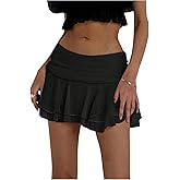 MakeMeChic Women's Ruffle Mini Skirt Tiered Layer Mesh Sheer Flared Rave Party Skirts