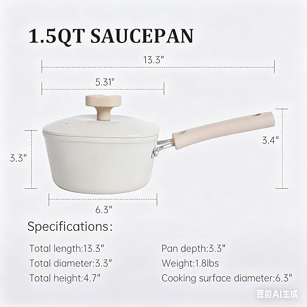 1.5QT SAUCEPAN WITH LID, NONSTICK CERAMIC COATING, PFAS & PFOA-FREE, INDUCTION COMPATIBLE, DISHWASHER SAFE, STAY-COOL HANDLES, DURABLE SCRATCH-RESISTANT DESIGN