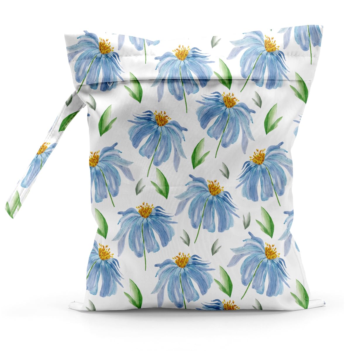 Photo 1 of Wet Bag Waterproof Reusable Wet Dry Bag for Beach, Travel, Pool, Gym Bag for Swimsuits, Wet Clothes, Cloth Diapers, Washable Wet Bags for Baby, Blue Floral Prints Vintage Floral Decor Flower Botanical