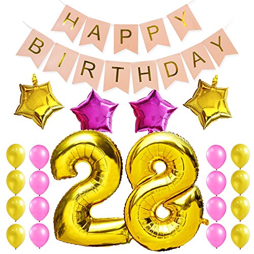 Kungyo sweet 28th birthday party decorations kit-pink happy brith…