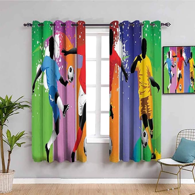 Sports Decor Curtains for Bedroom Soccer Design Elements