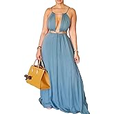 Unybwonn Womens Summer Dress Spaghetti Strap Halter Sleeveless Sexy Cutout Boho Maxi Sundress Beach Vacation Dresses