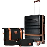 Voytra 3-Piece 20 Inch Carry On Luggage Set, Lightweight PC+ABS Hardshell Suitcase with TSA Lock, 360° Spinner Wheels for Business Travel Family Vacation Airline Approved Checked Baggage, Black