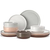 MALACASA Plates and Bowls Sets, 12 Pieces Modern Stoneware Dinnerware Set for 4 Kitchen Dinner Set Ceramic Dishware Dishes Set Microwave and Dishwasher Safe, Multicolor, Series TARA
