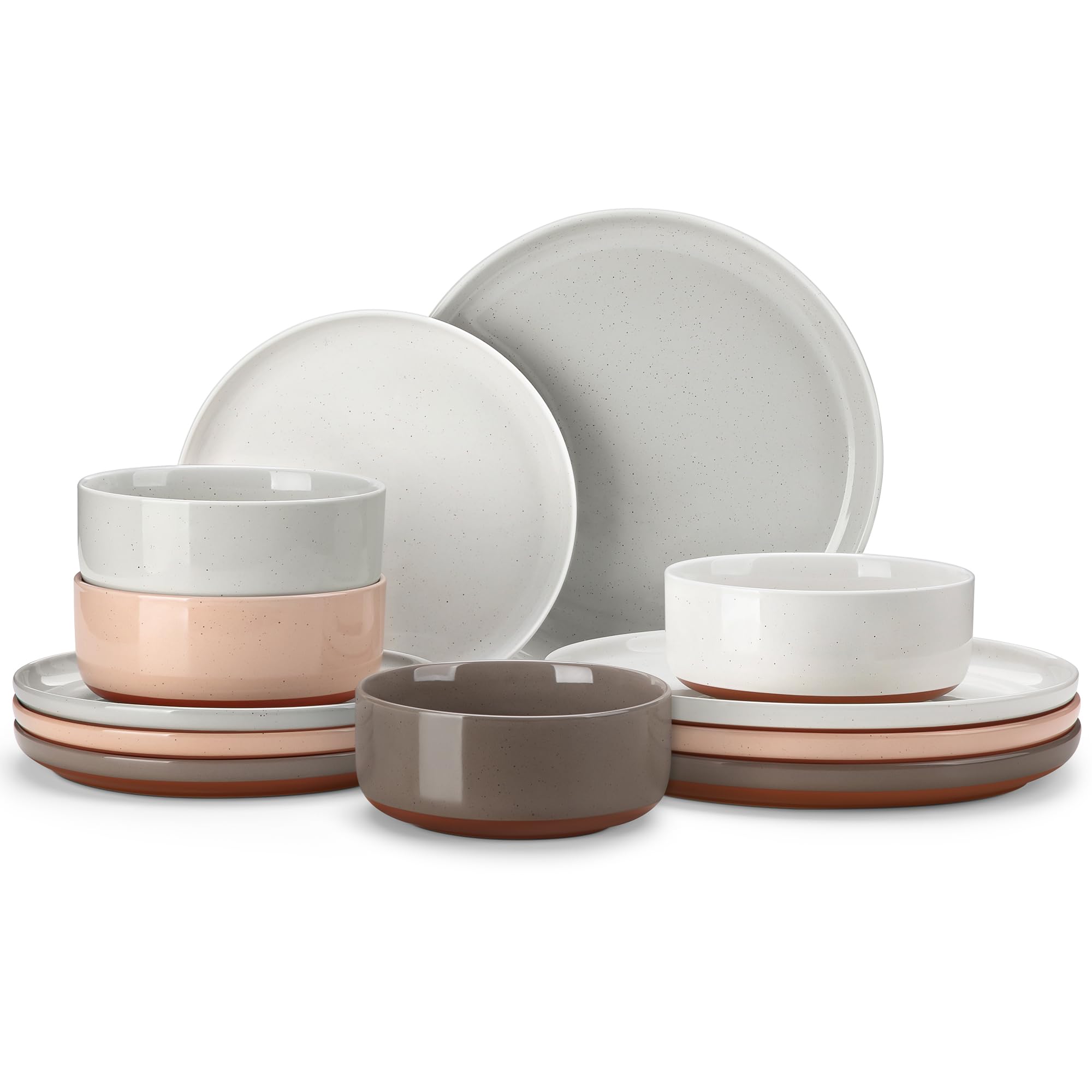 MALACASA Plates and Bowls Sets, 12 Pieces Modern