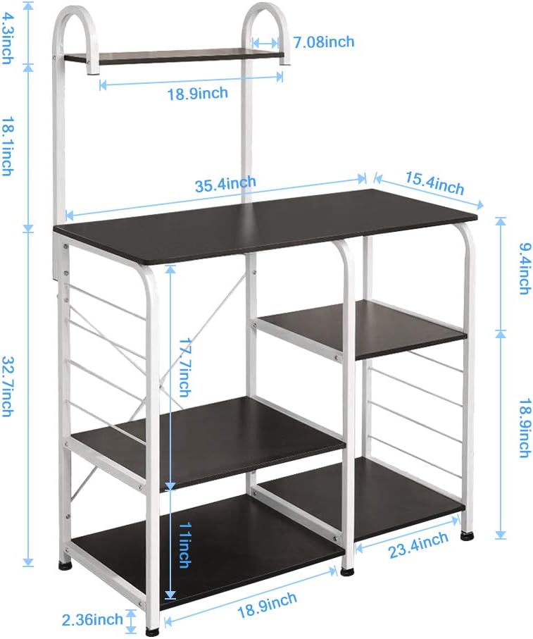 VANSPACE Indusrial Kitchen Baker's Rack Utility Storage Shelf Microwave Stand 4-Tier + 3-Tier Kitchen Storage Cart Table for Spice Rack Organizer Workstation with 5 Hooks - 35.5" Black Walnut - Standing Baker's Racks