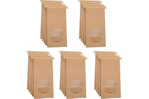 25 Pcs Paper Bread Bags with Window, Kraft Paper Bakery Bags, Cookie Bags, Treat Bag, Oil proof Kraft Paper Bread Bags for Co