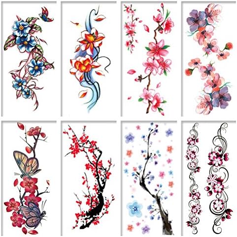 Xinke (Pack of 8) Assorted Rose Peony Flowers Temporary Tattoos Waterproof Stickers for Girls (Style 2)