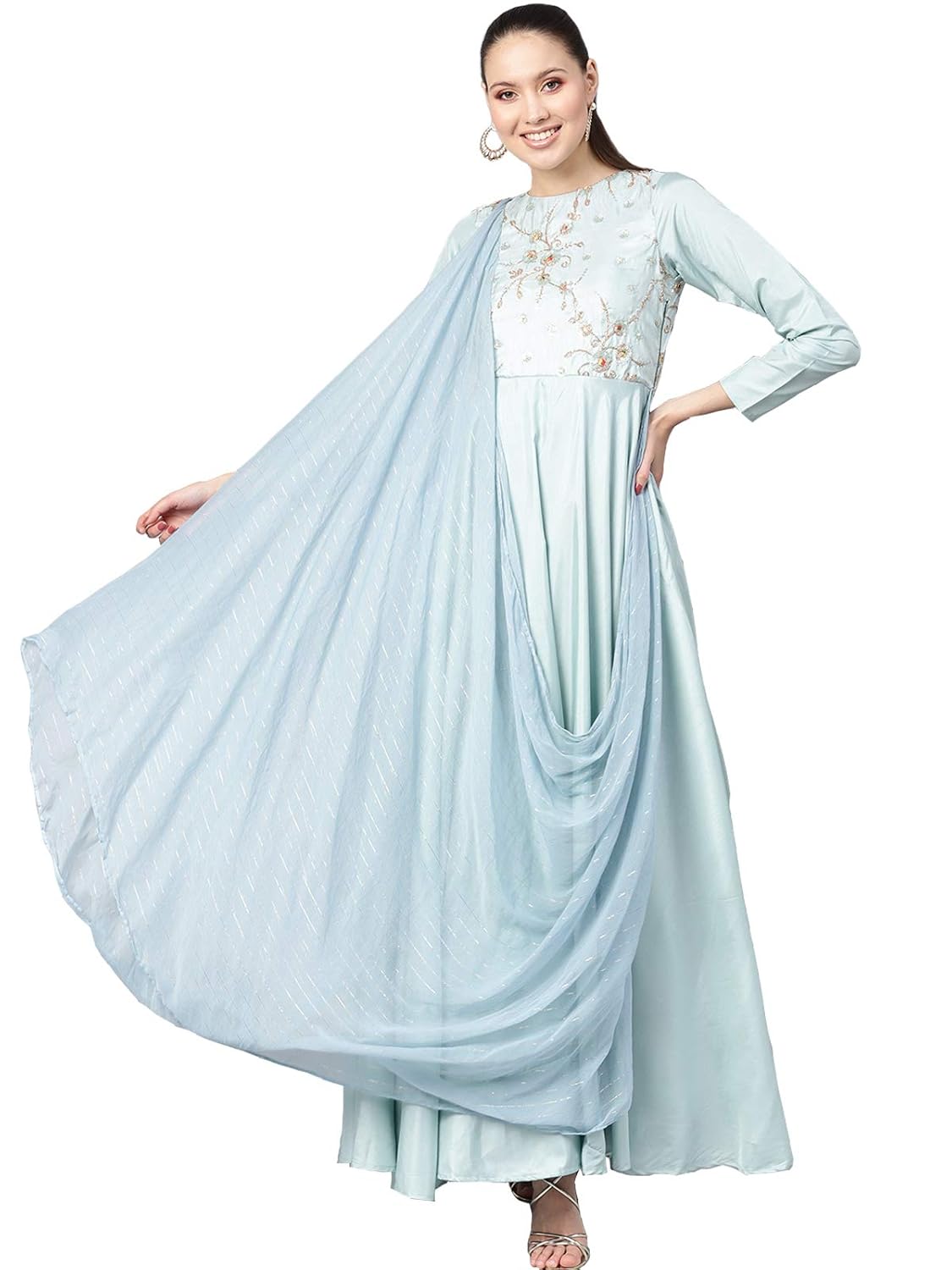 blue silk maxi dress
