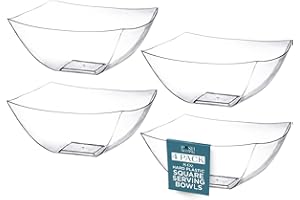 Posh Setting - Clear Plastic Serving Bowls for Party (8oz - 4 Pack) Square, Disposable, Salad & Fruit Bowls for Party Table, Candy Containers for Candy Buffet