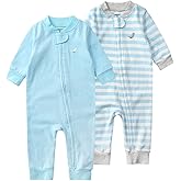 Teach Leanbh Baby 2-Pack 100% Cotton Romper Jumpsuits Two Way Zipper Long Sleeve Footless Sleep and Play