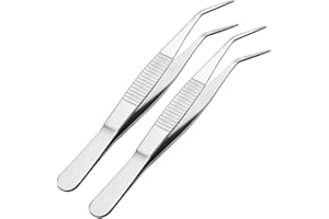 uxcell 2 Pcs 5-Inch Stainless Steel Tweezers with Curved Pointed Serrated Tip