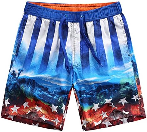 OUR WINGS Mens Slim Fit Quick Dry Short Swim Trunks with Pocket American Flag Print Boardshorts XXXL