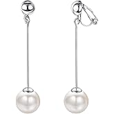 Yoursfs Clip on Earrings for Women 18K Gold Plated with Austrain Crystal Long Chain Dangling Faux Pearl Clip On Earrings for Women