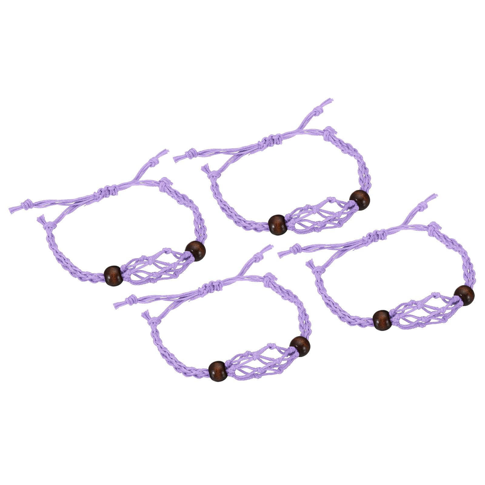 PATIKIL 7.87-11.02" Bracelet Cord Empty Stone Holder, 4 Pack 1.38" Wax Rope Inner Diameter Crystal Cage Adjustable Pendant Stone Holders for Jewelry Making, Purple